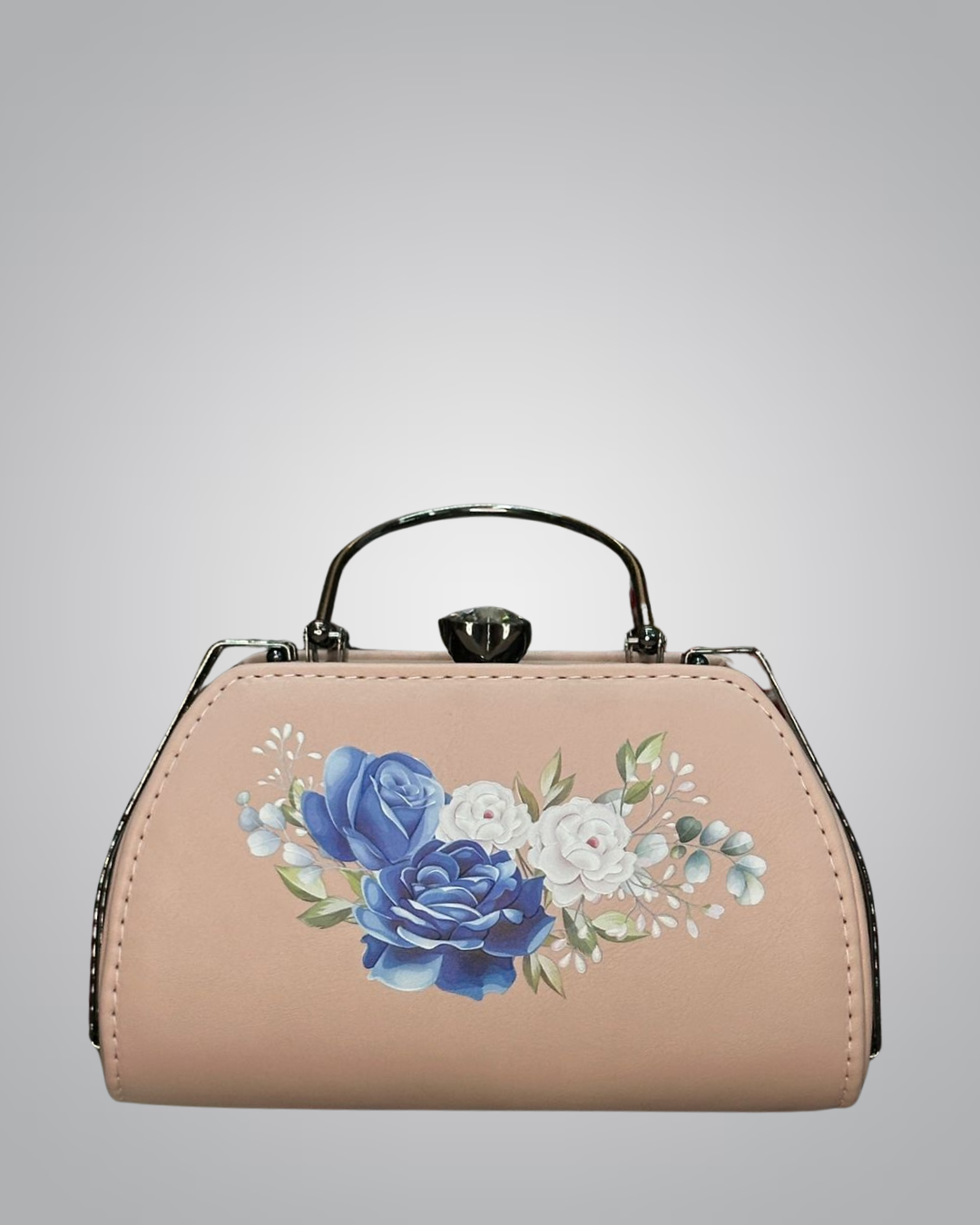 Elegant Hand-Painted Floral Handbag with Crystal Clasp