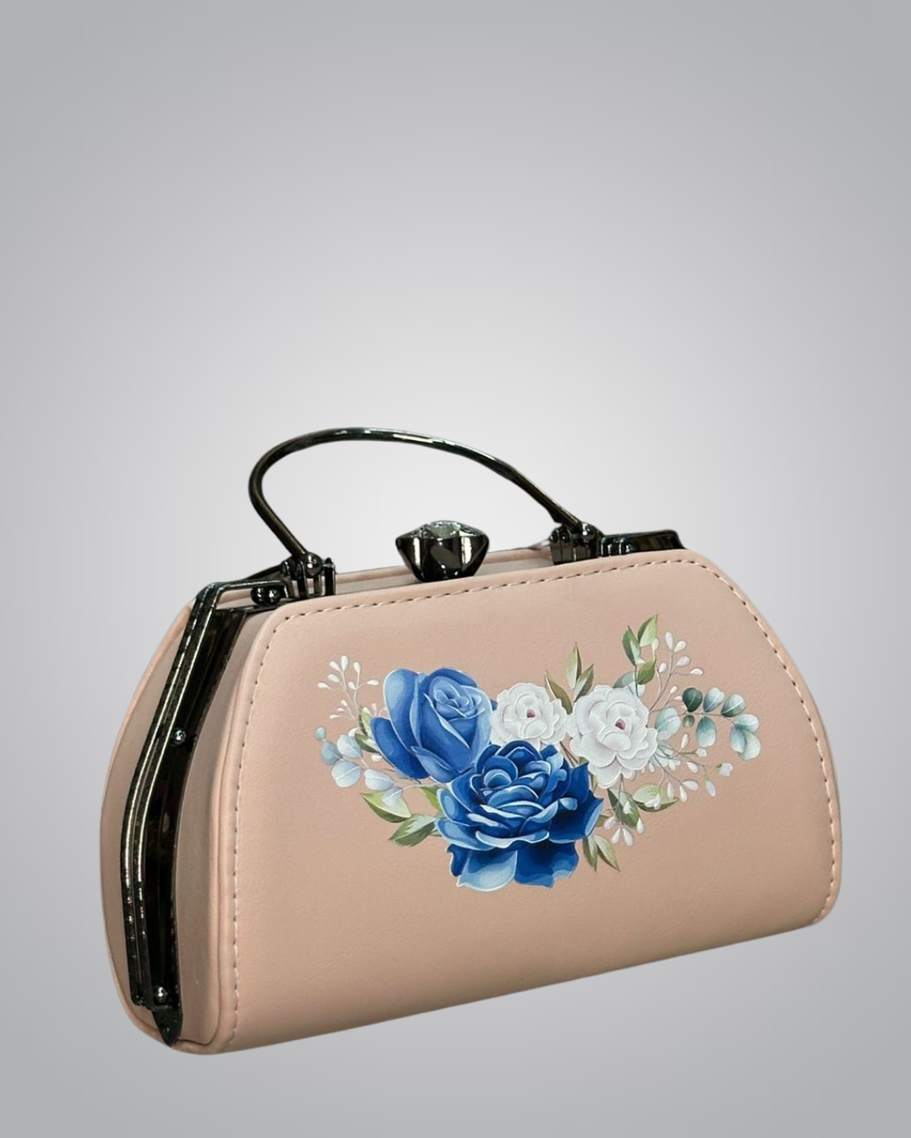 Elegant Hand-Painted Floral Handbag with Crystal Clasp
