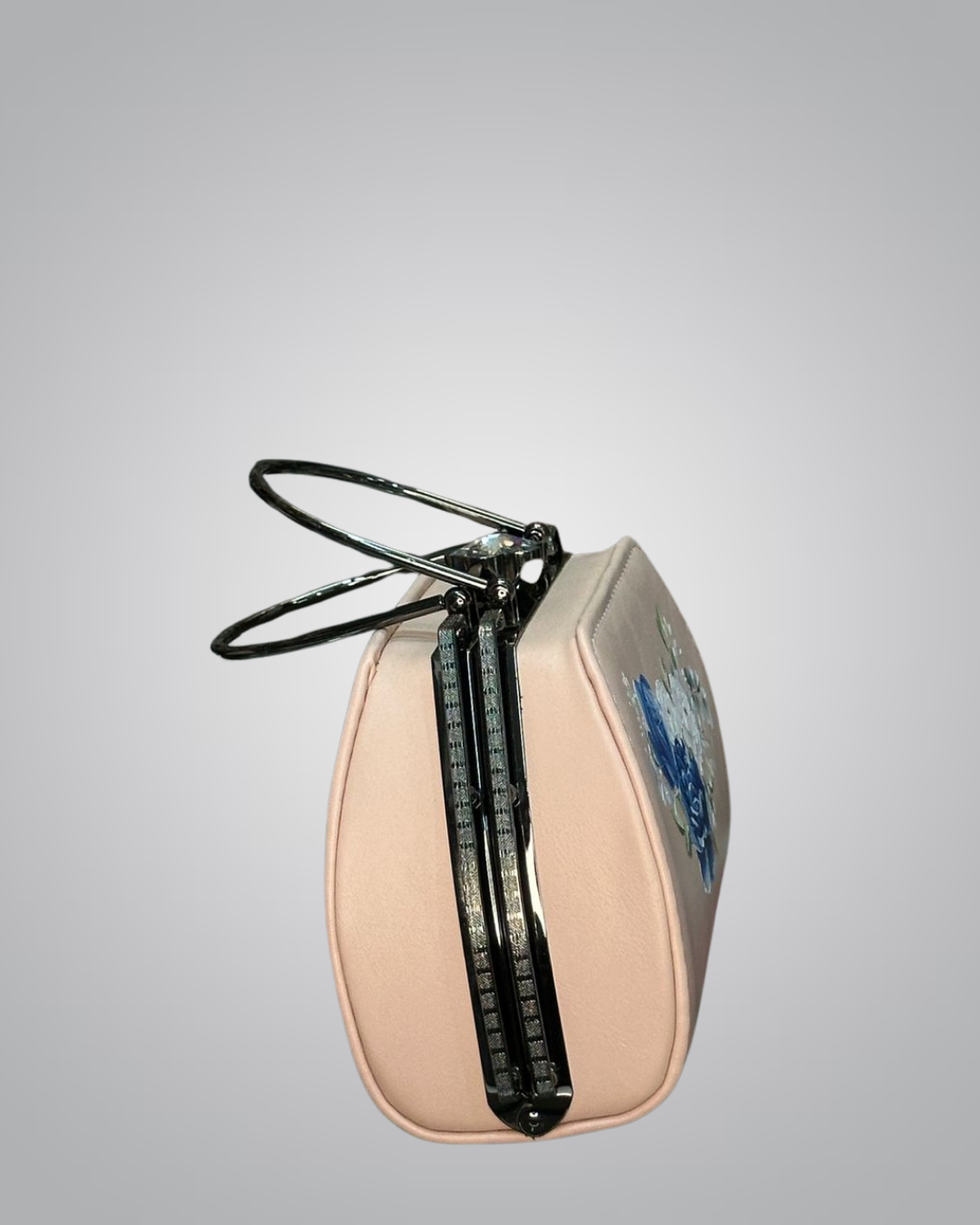 Elegant Hand-Painted Floral Handbag with Crystal Clasp