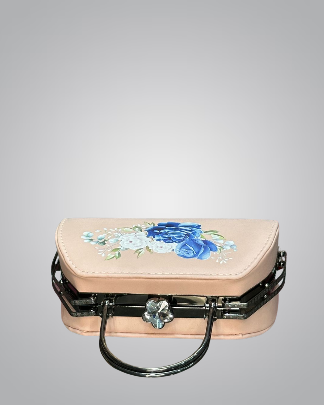 Elegant Hand-Painted Floral Handbag with Crystal Clasp