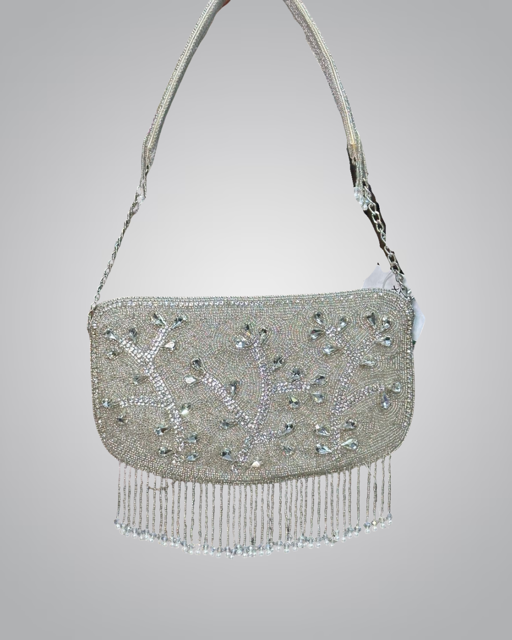 Elegant Beaded Fringe Evening Bag – Gold & Silver Variants