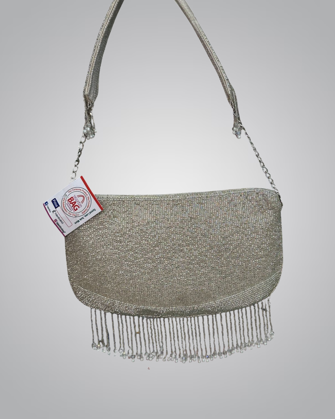 Elegant Beaded Fringe Evening Bag – Gold & Silver Variants