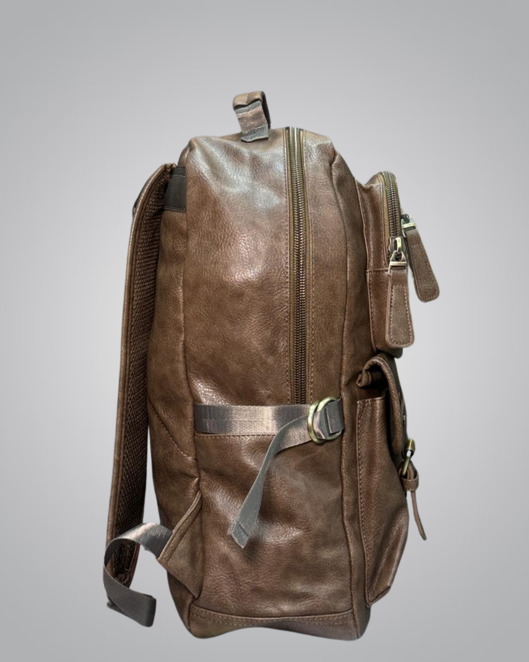 Woodland Faux Leather Travel Backpack – Brown