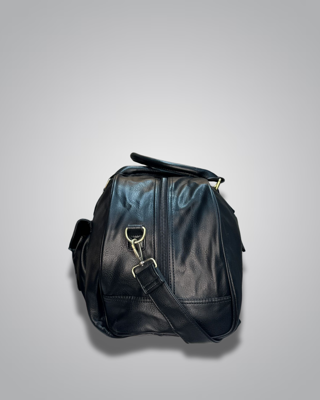 Black leather bag on a gray background- Valentino Impex