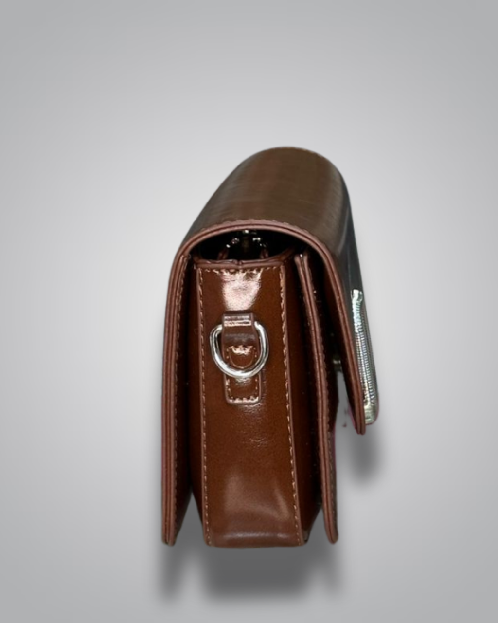 Glossy Brown Party Shoulder Bag with Metal Buckle