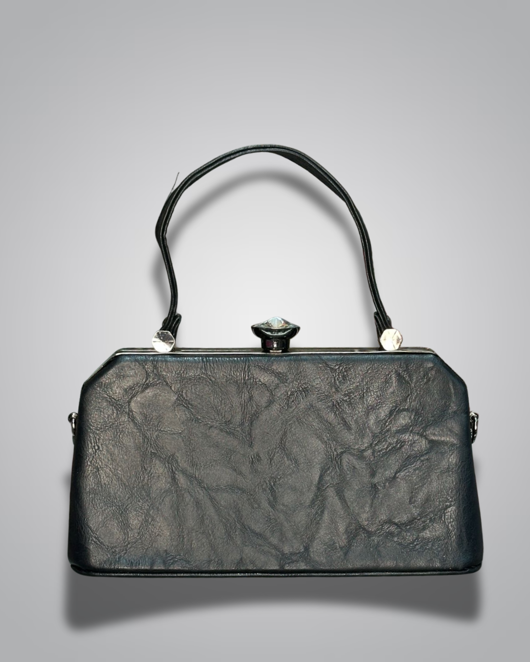 Black handbag with floral embroidery on a gray background-Valentino Impex