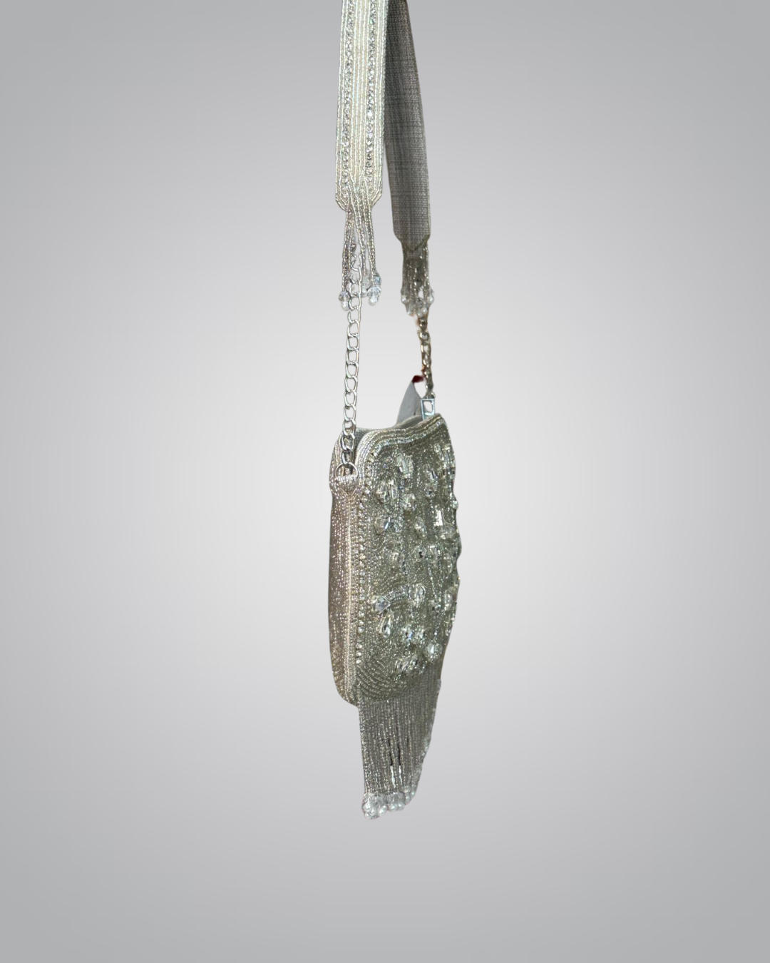 Elegant Beaded Fringe Evening Bag – Gold & Silver Variants