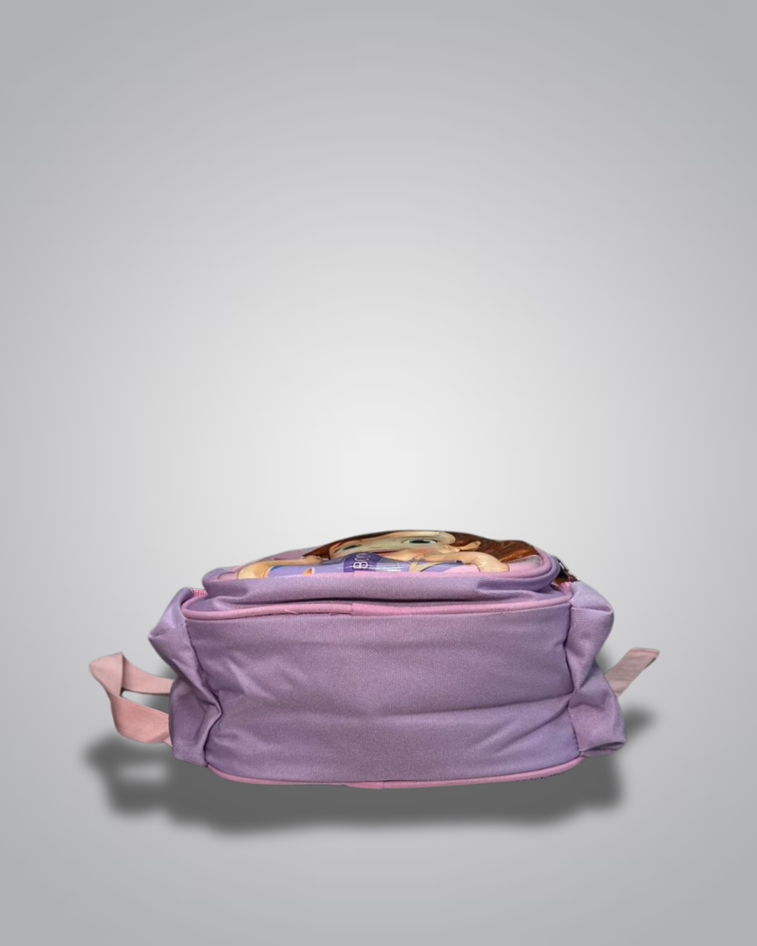 Purple backpack with cartoon character on a light gray background- Valentino Impex