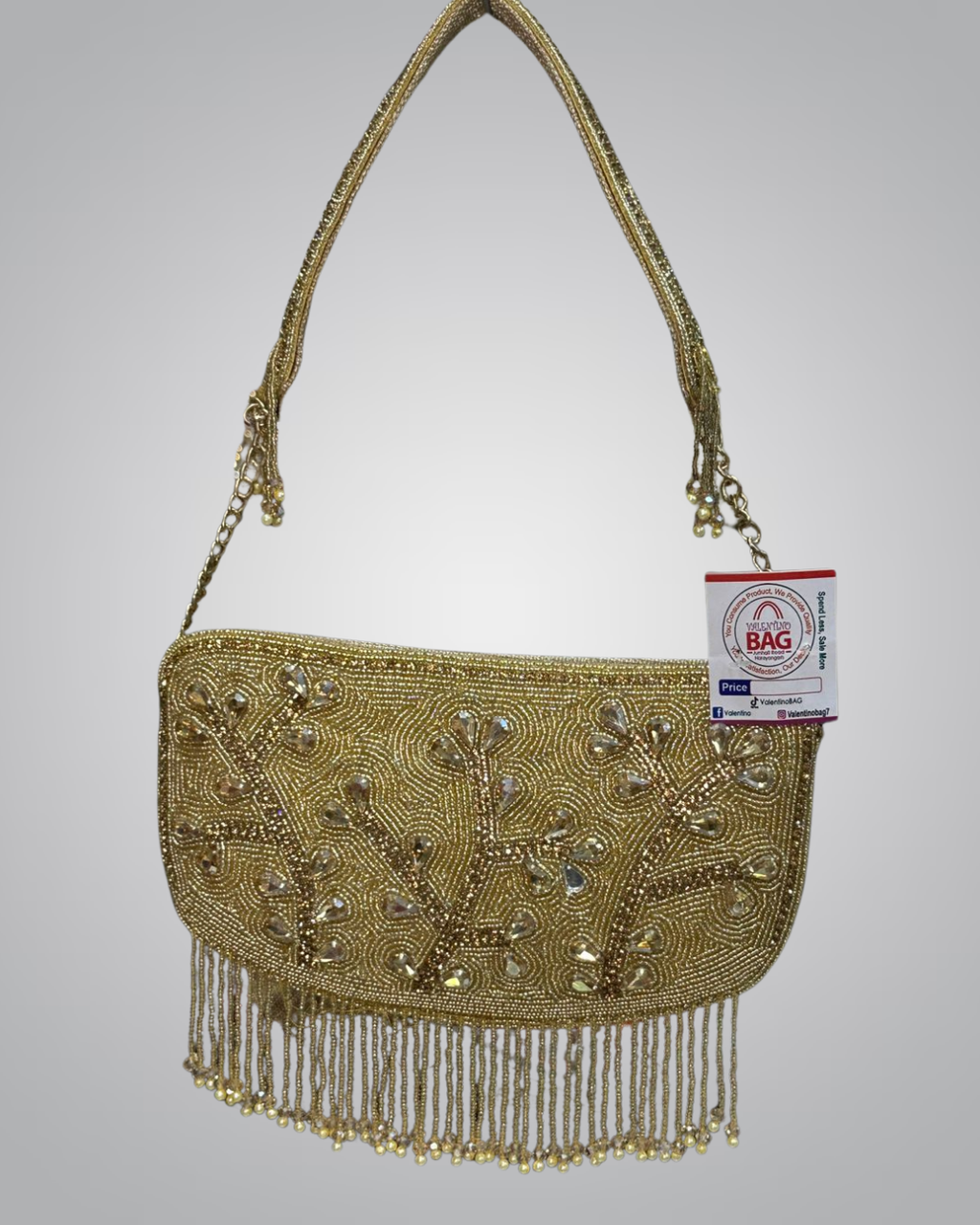 Elegant Beaded Fringe Evening Bag – Gold & Silver Variants