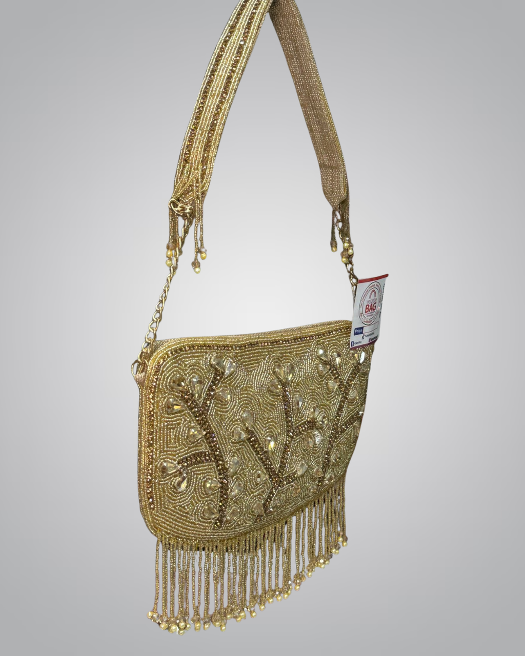 Elegant Beaded Fringe Evening Bag – Gold & Silver Variants