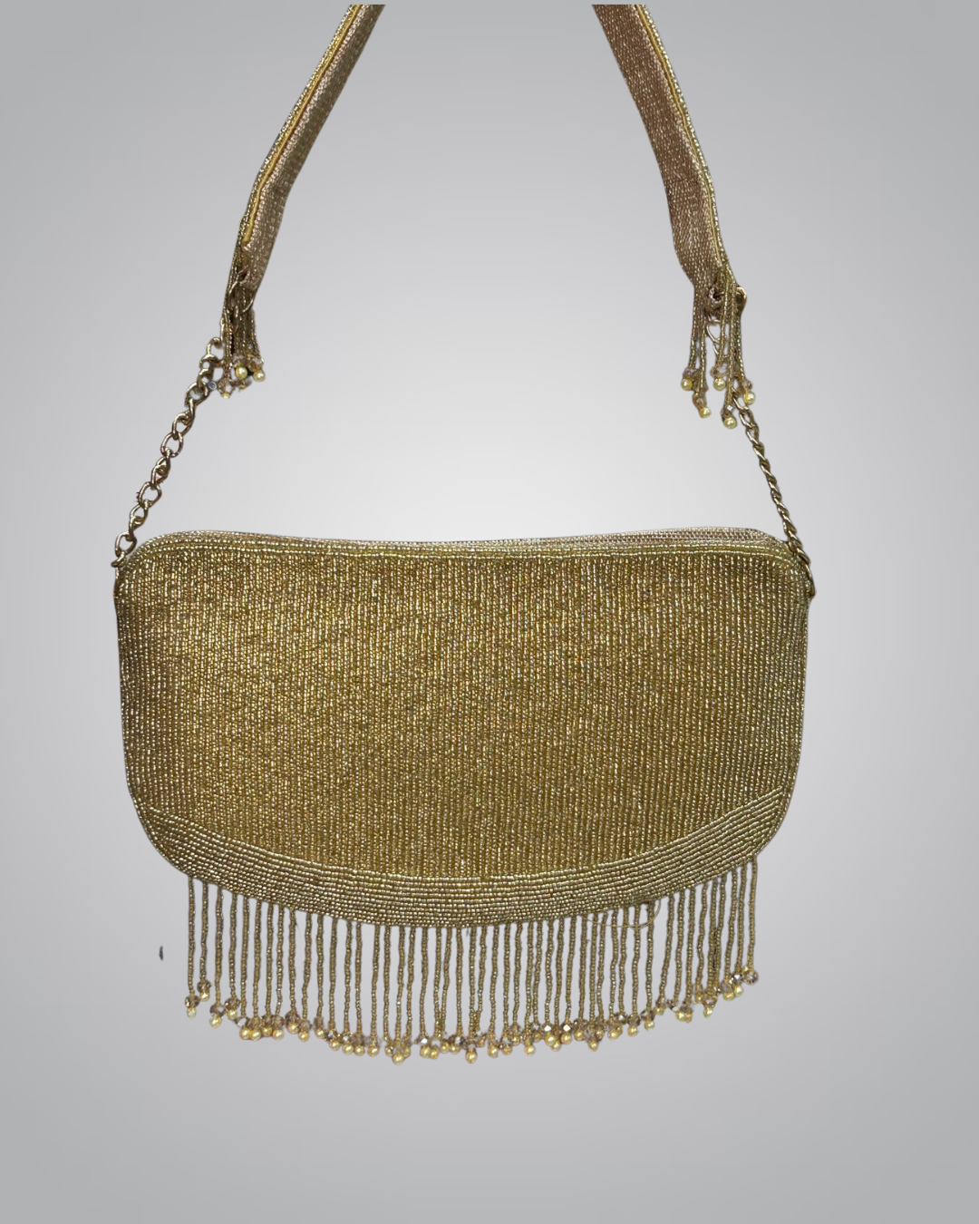 Elegant Beaded Fringe Evening Bag – Gold & Silver Variants