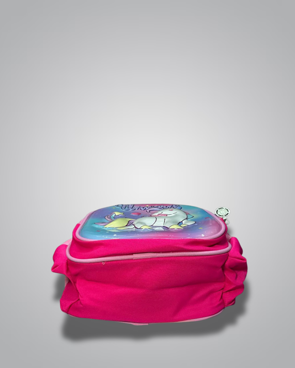 Pink lunch bag with cartoon design on a gray background- Valentino Impex