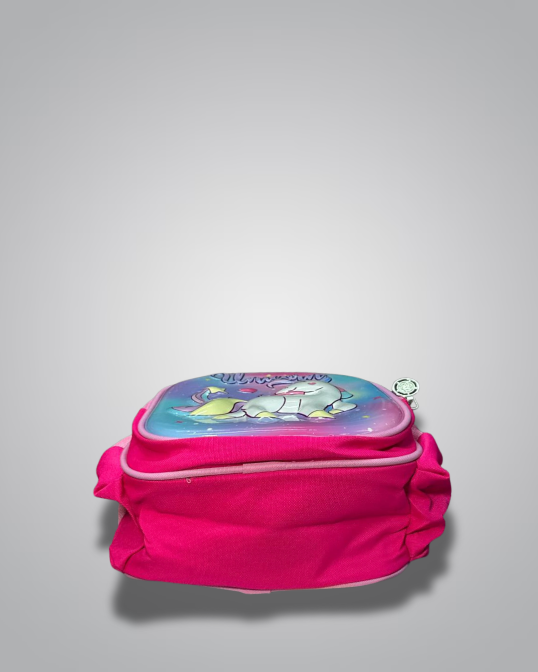 Pink lunch bag with cartoon design on a gray background- Valentino Impex
