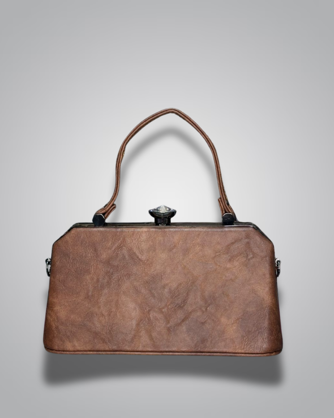 Brown handbag with floral and bird embroidery on a gray background- Valentino Impex