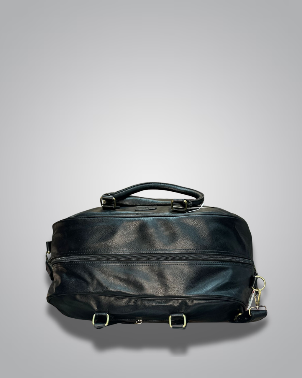 Black leather duffel bag on a gray background- Valentino Impex