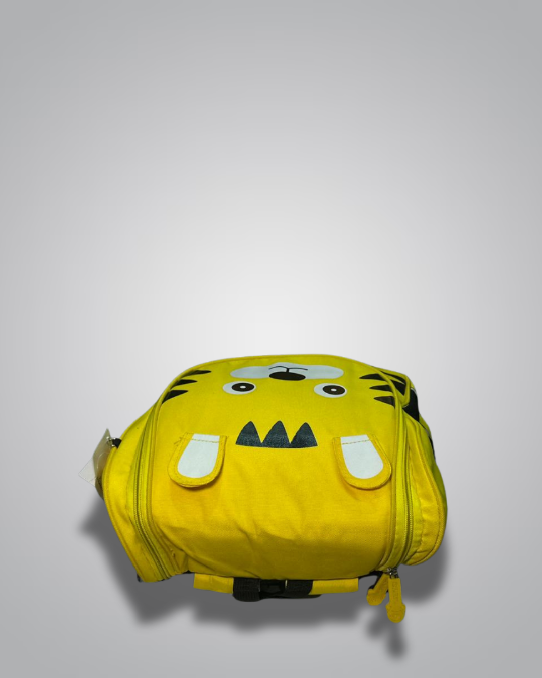 Yellow children's backpack with cartoon face design on a light gray backgroun- Valentino Impex