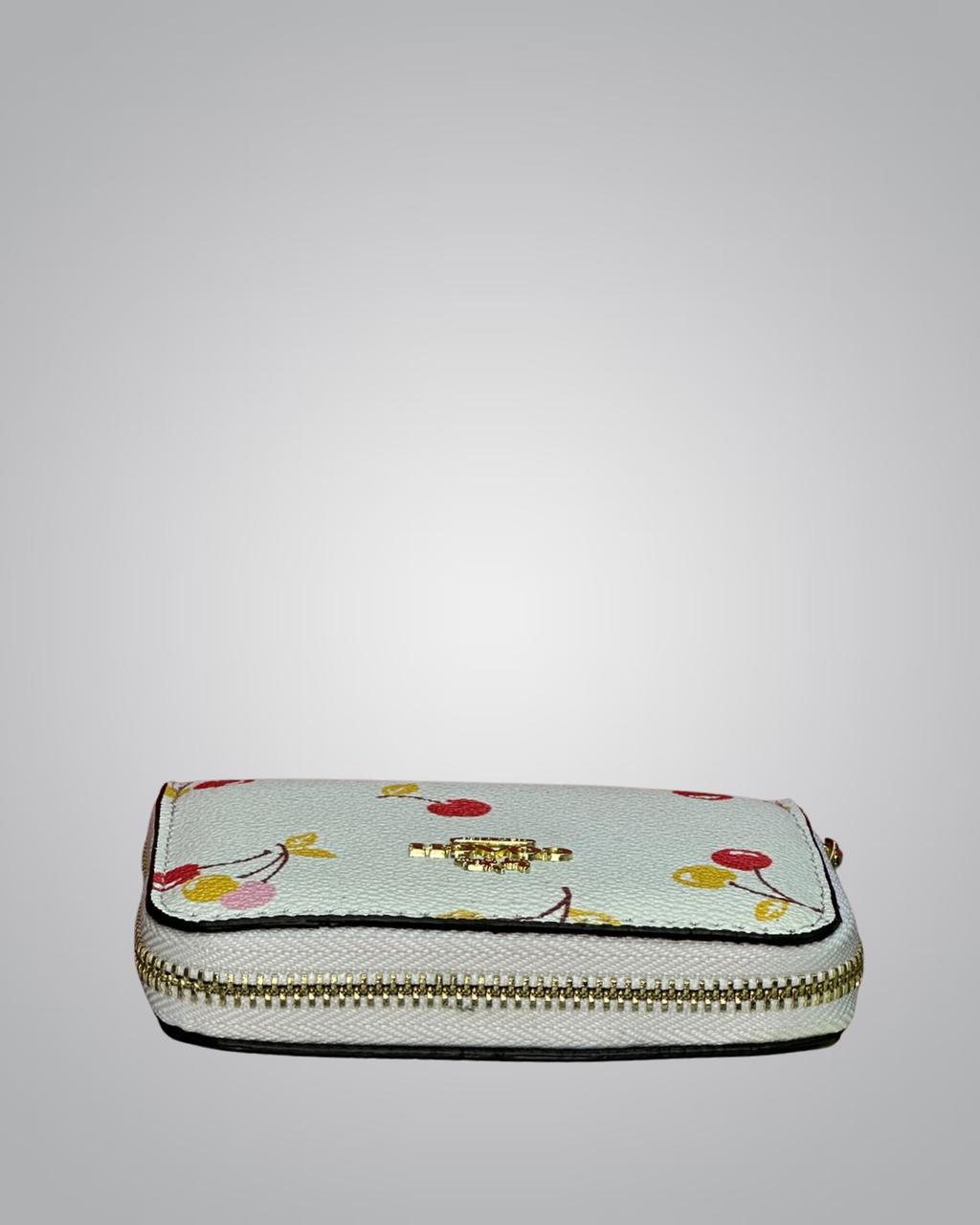 Coach cream zip wallet with red and yellow cherry print and gold Coach logo- Valentino Impex