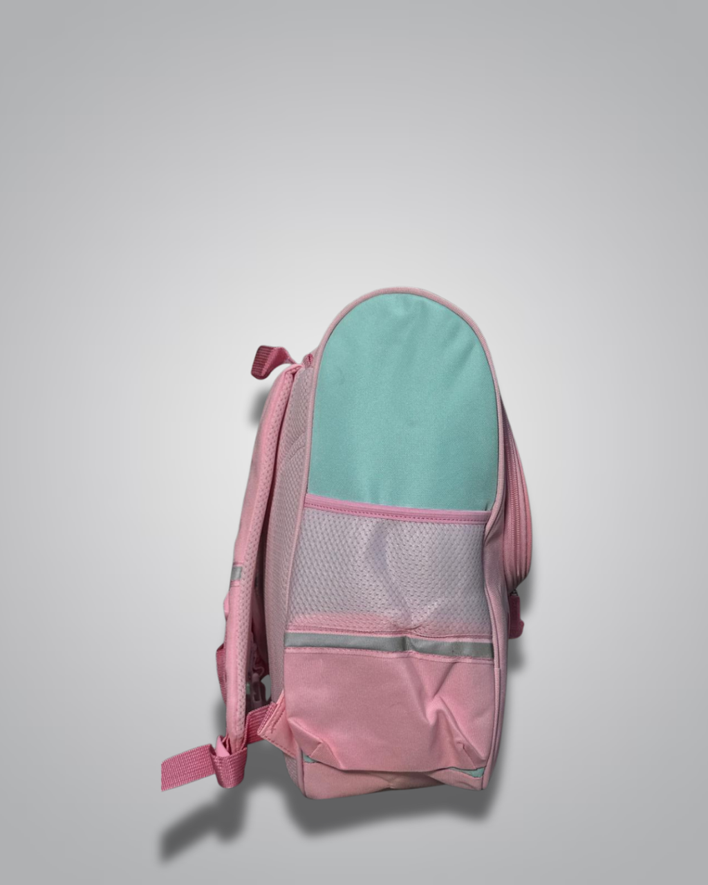 Pink and teal backpack on a light gray background- Valentino Impex