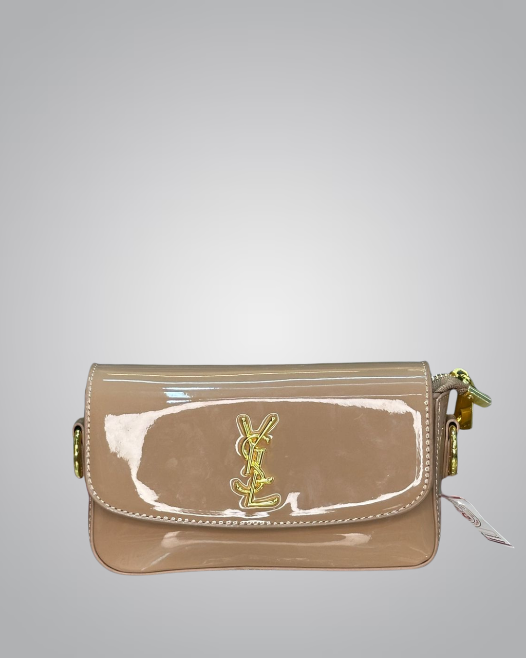 YSL Elegant Silver Patent Leather Mini Shoulder Bag with Gold Chain