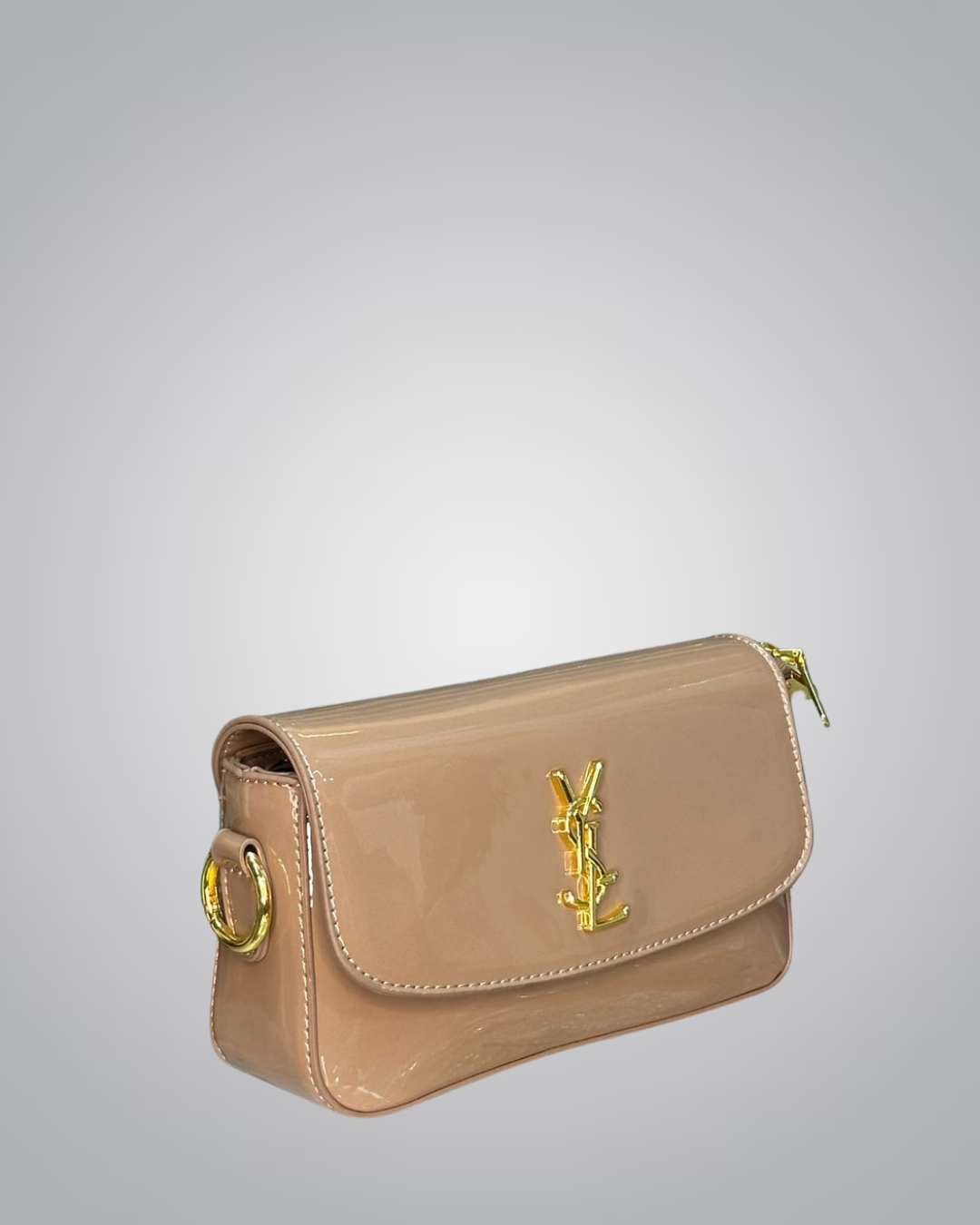 YSL Elegant Silver Patent Leather Mini Shoulder Bag with Gold Chain