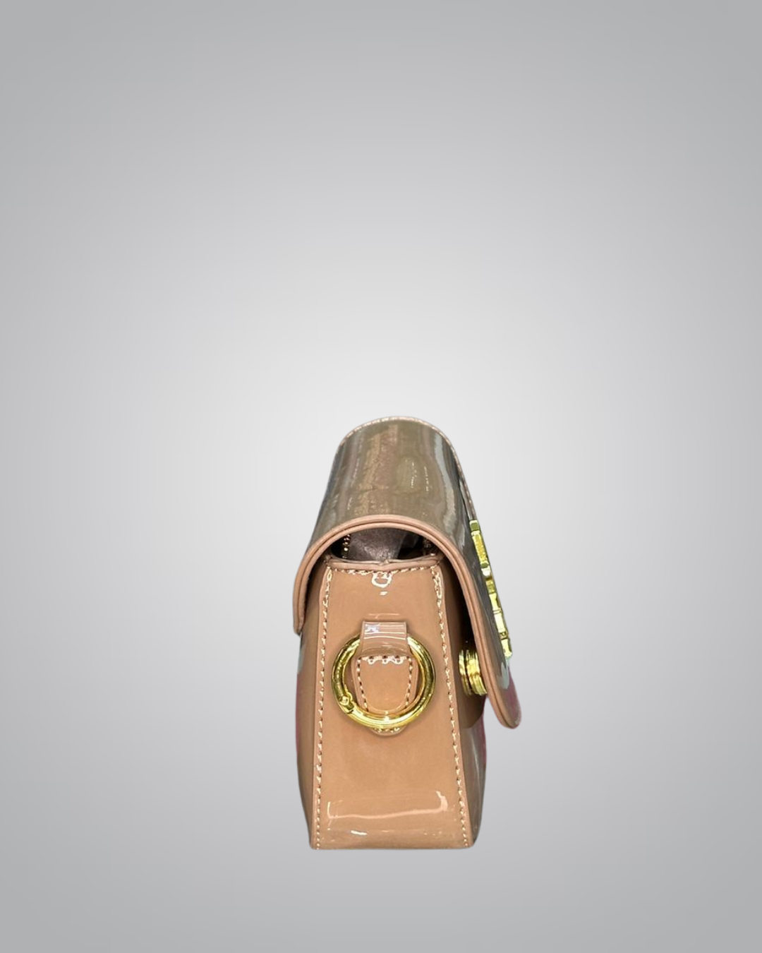 YSL Elegant Silver Patent Leather Mini Shoulder Bag with Gold Chain