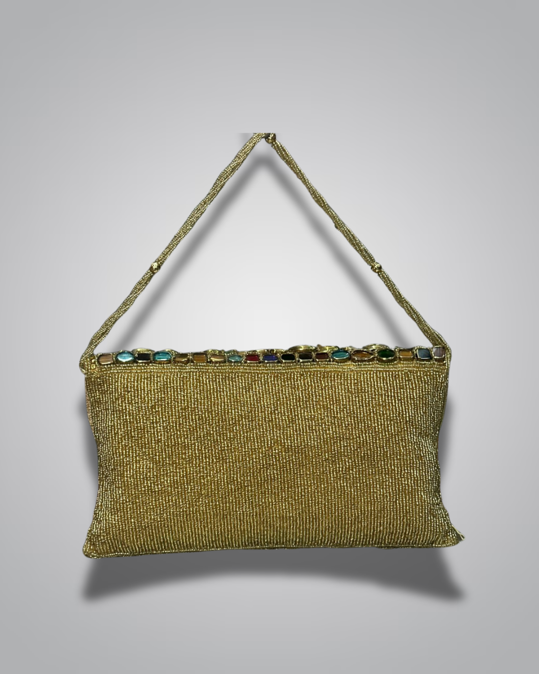 Elegant Beaded Party Bag with Multicolor Stones and Pearl Embellishments