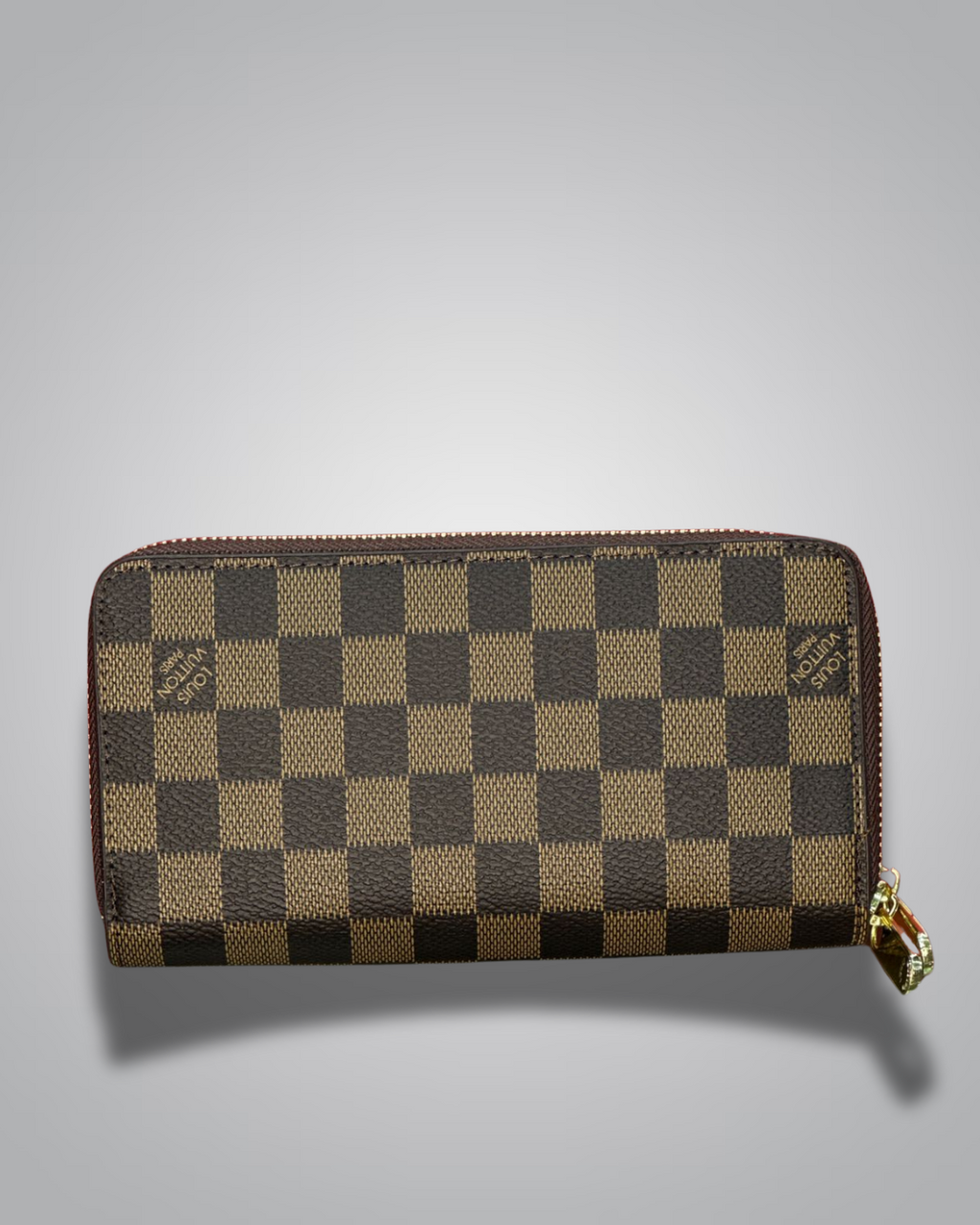 LV-Inspired Checkered Double-Zip Long Wallet – Brown & Black Variants