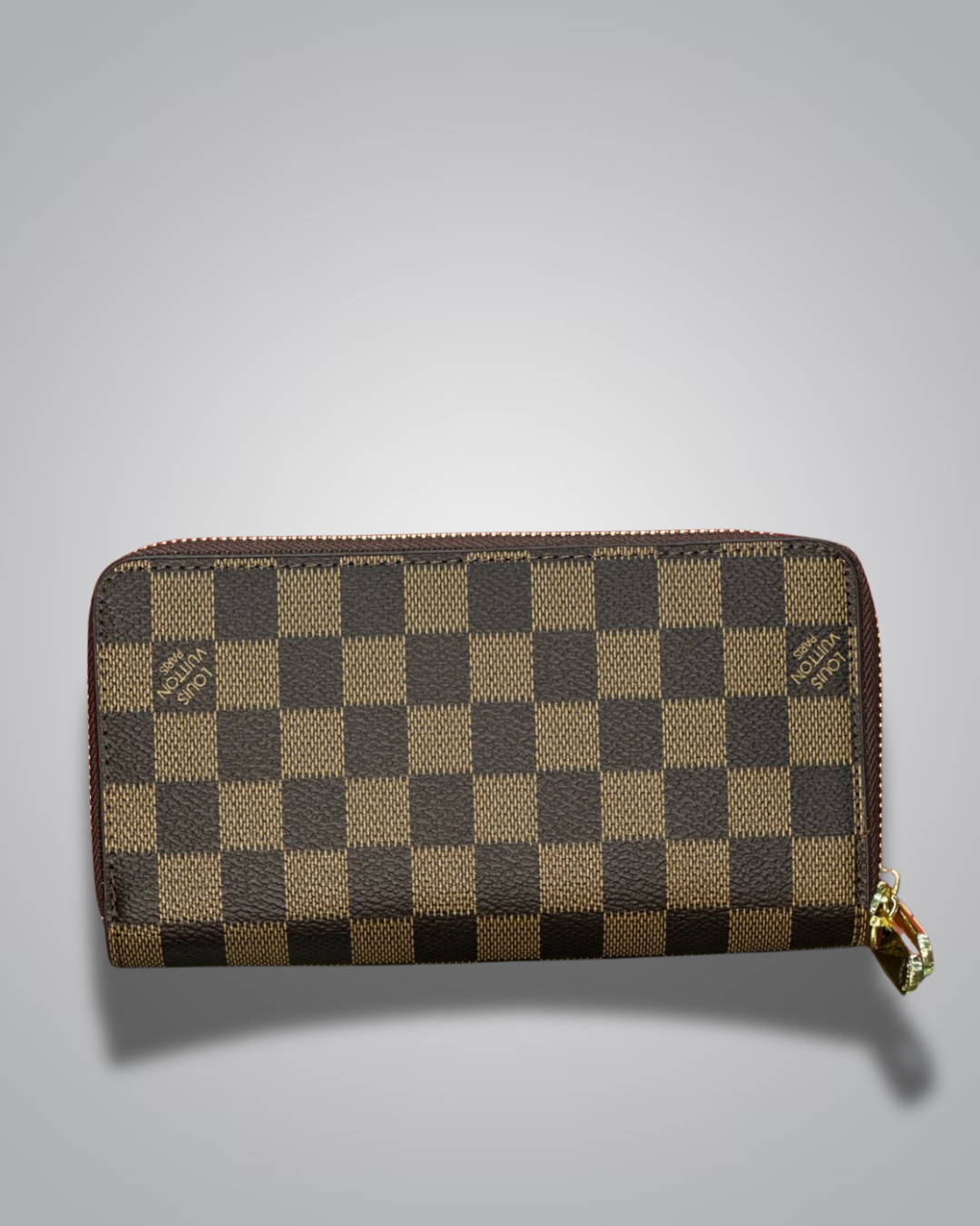 LV-Inspired Checkered Double-Zip Long Wallet – Brown & Black Variants
