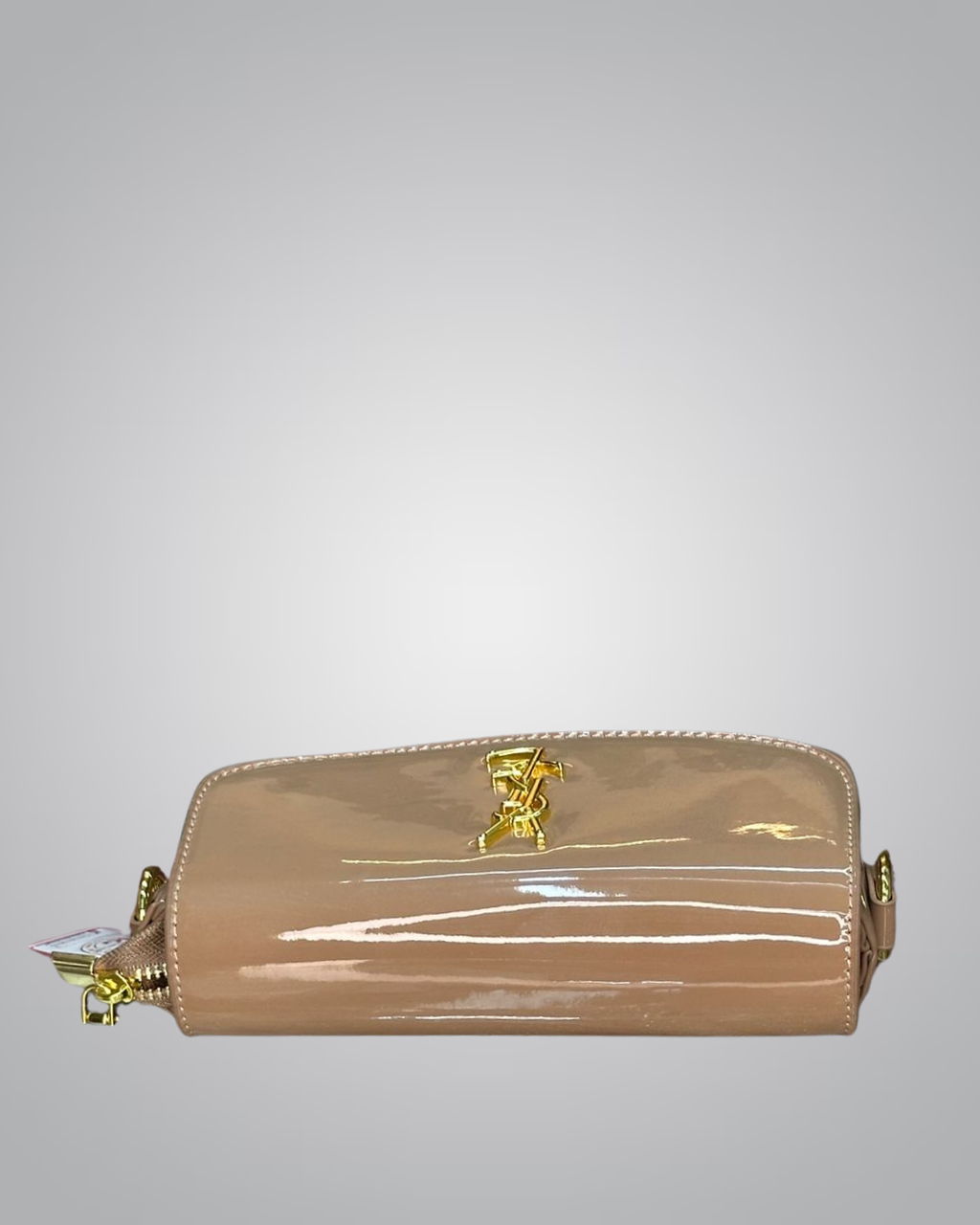 YSL Elegant Silver Patent Leather Mini Shoulder Bag with Gold Chain