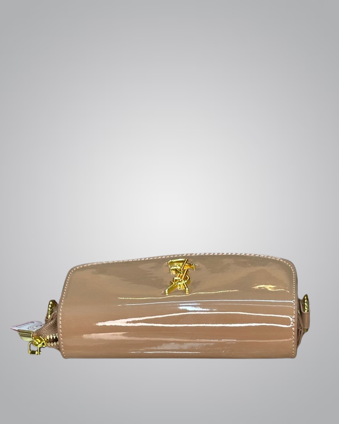 YSL Elegant Silver Patent Leather Mini Shoulder Bag with Gold Chain