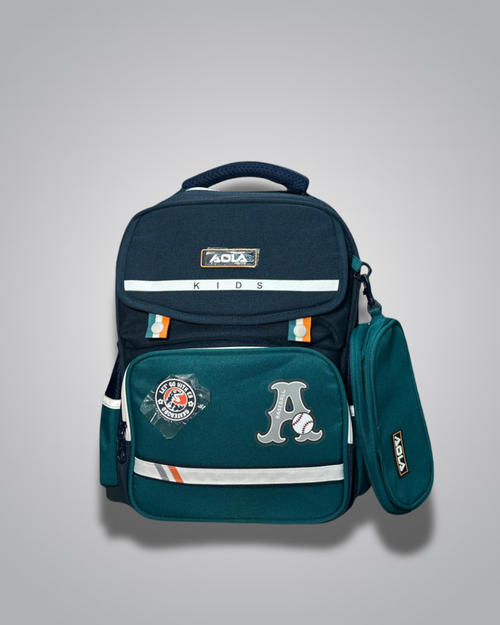 Navy blue backpack with a smaller pouch on a gray background- Valentino Impex