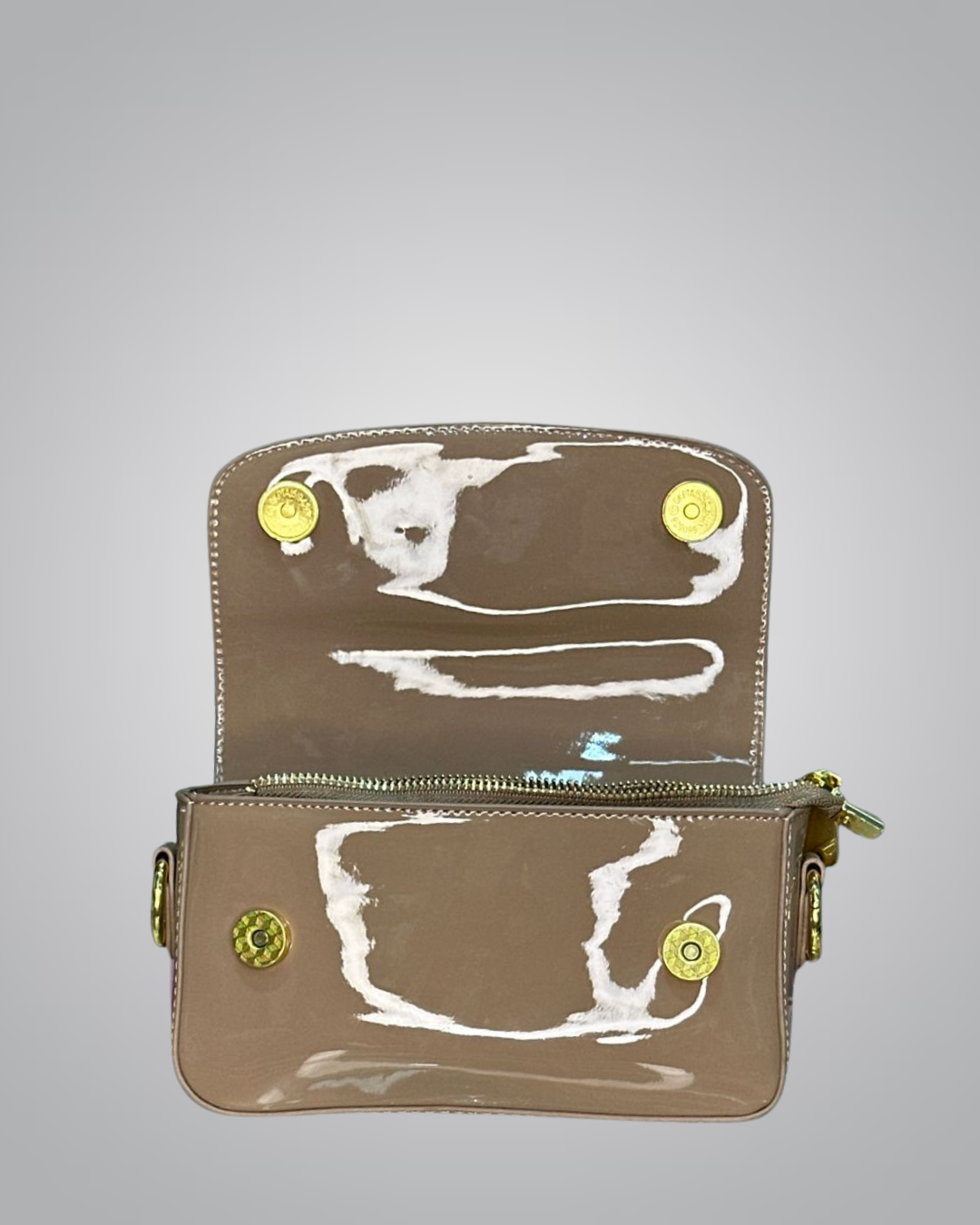 YSL Elegant Silver Patent Leather Mini Shoulder Bag with Gold Chain