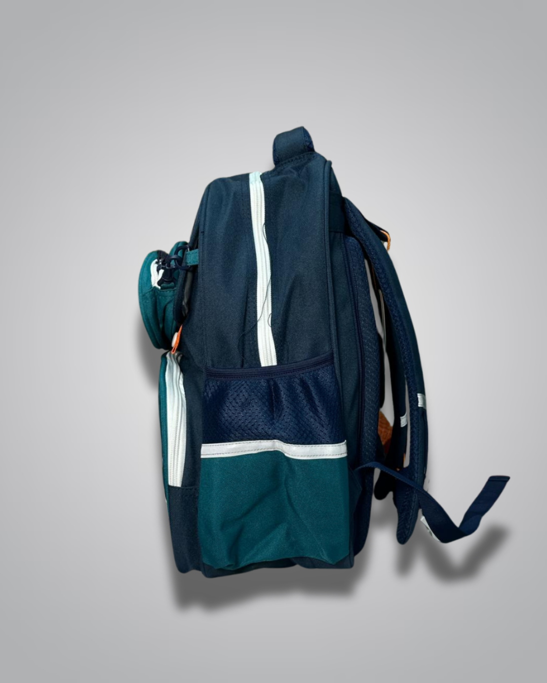 Navy blue backpack with white accents on a light gray background- Valentino Impex
