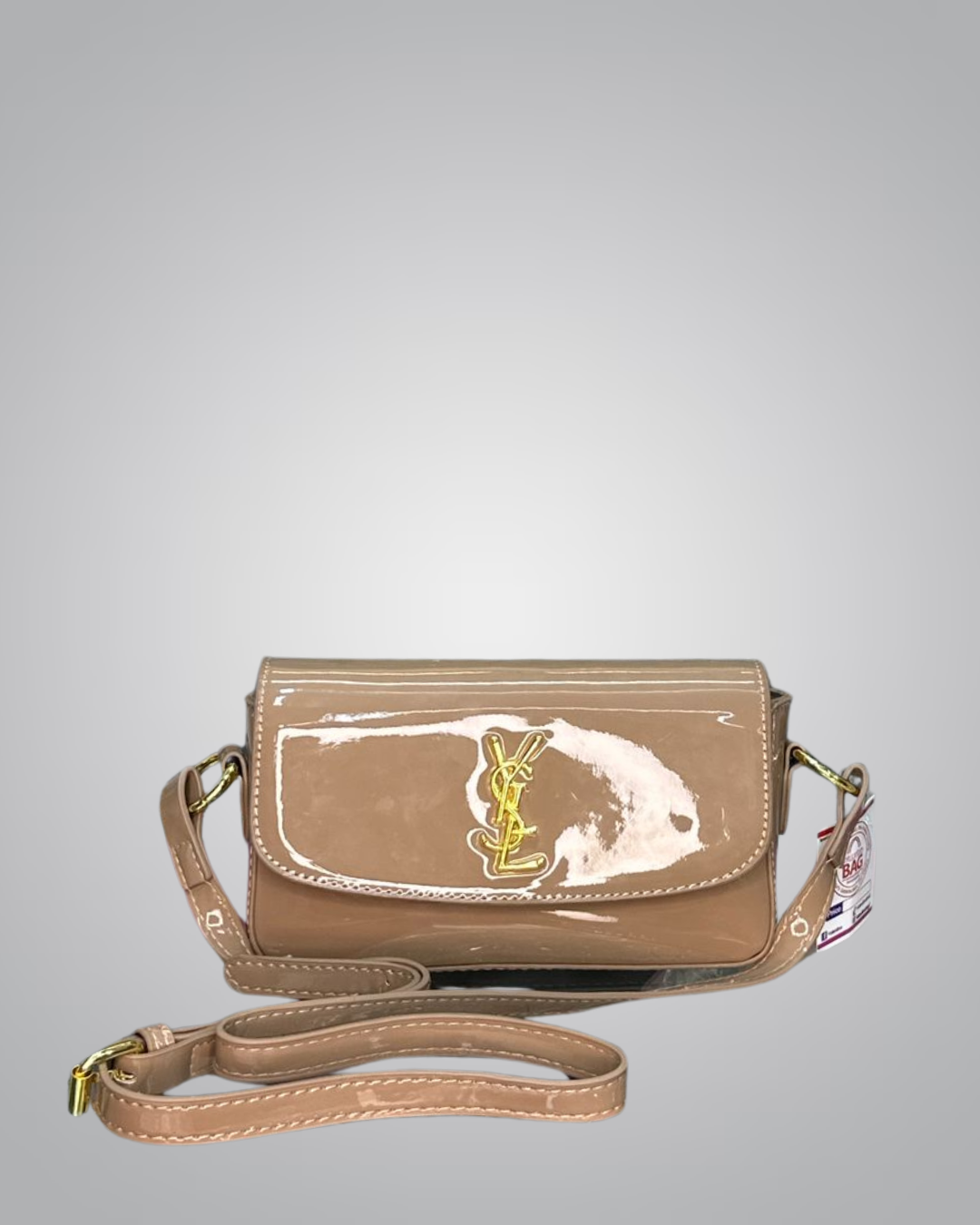 YSL Elegant Silver Patent Leather Mini Shoulder Bag with Gold Chain