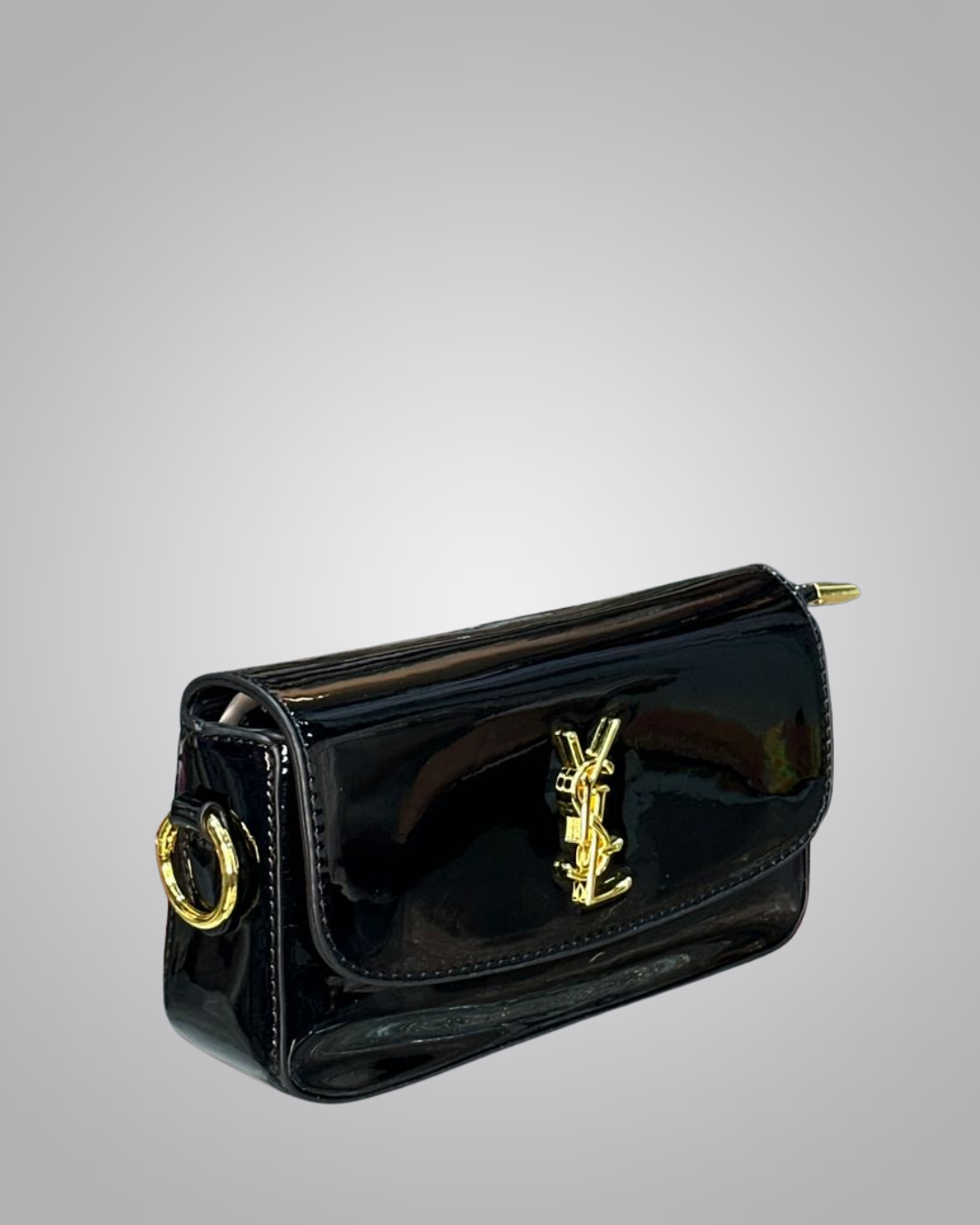 YSL Elegant Silver Patent Leather Mini Shoulder Bag with Gold Chain