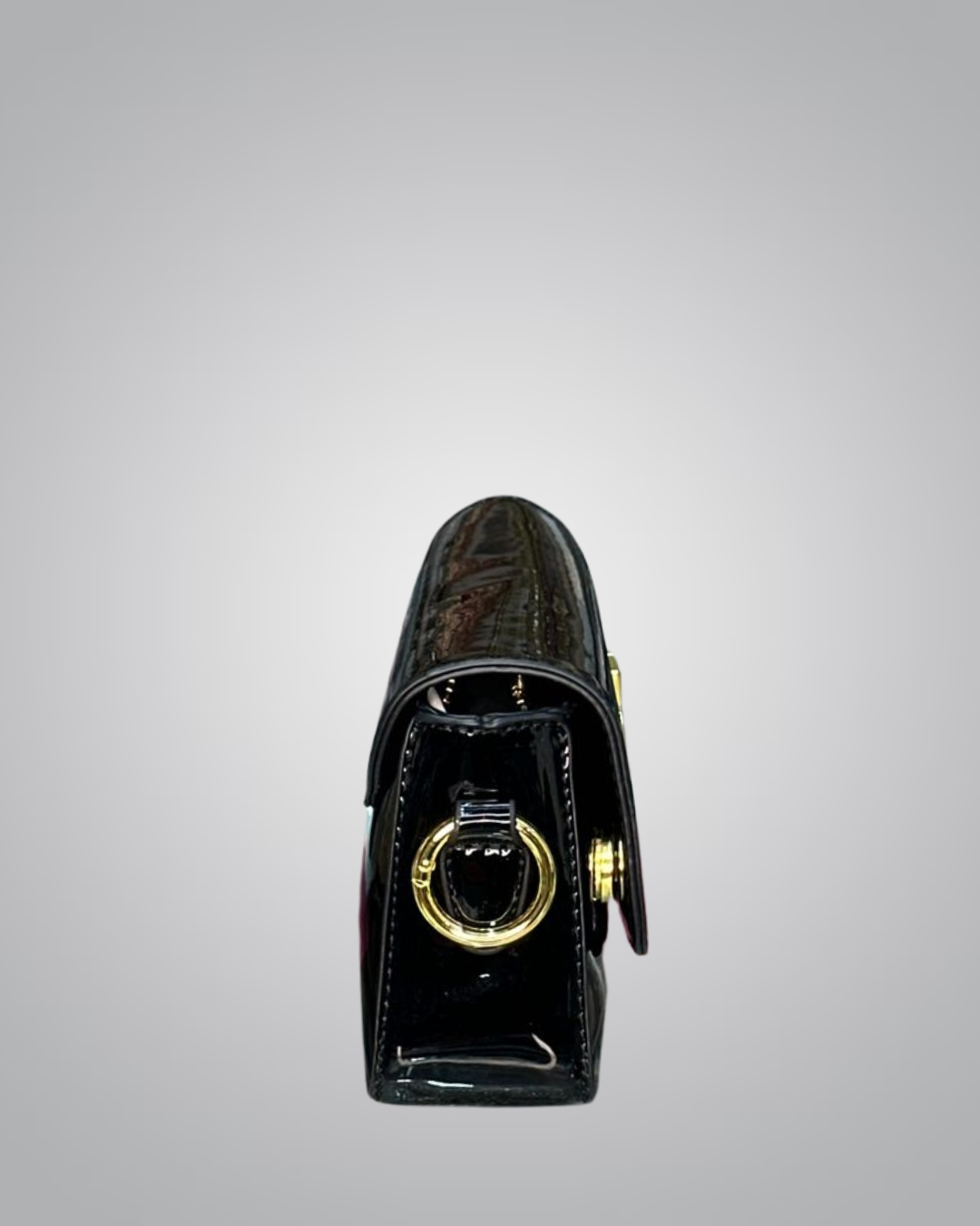 YSL Elegant Silver Patent Leather Mini Shoulder Bag with Gold Chain