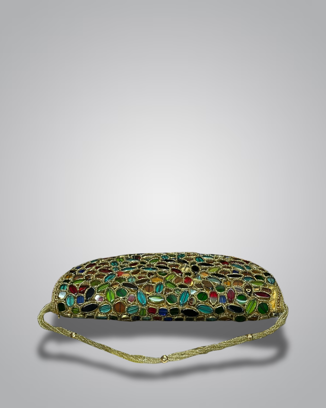 Elegant Beaded Party Bag with Multicolor Stones and Pearl Embellishments