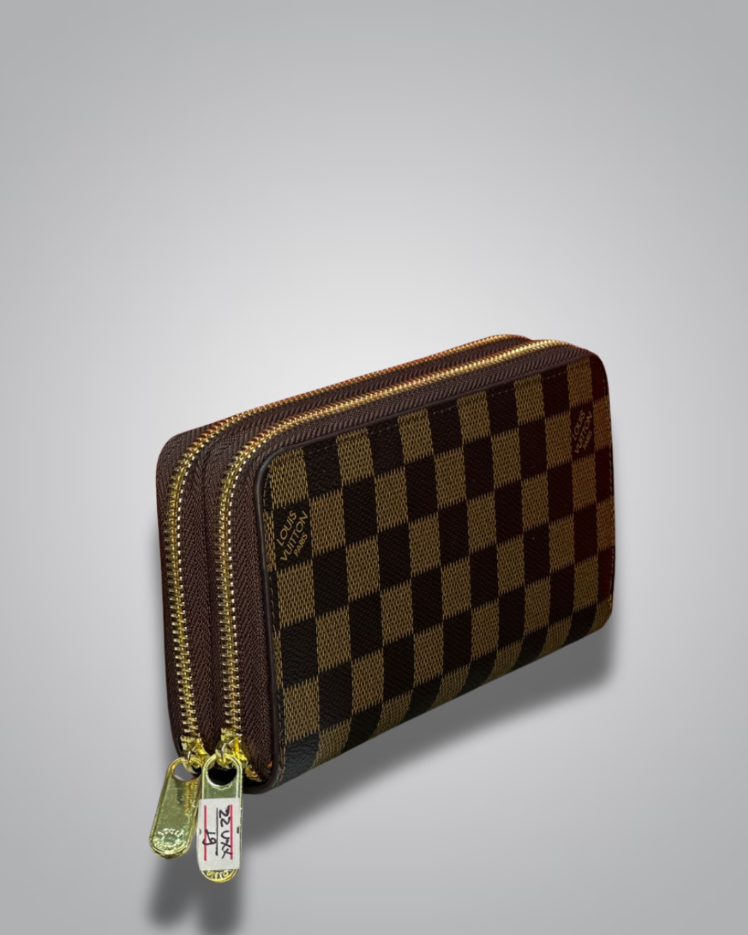 LV-Inspired Checkered Double-Zip Long Wallet – Brown & Black Variants