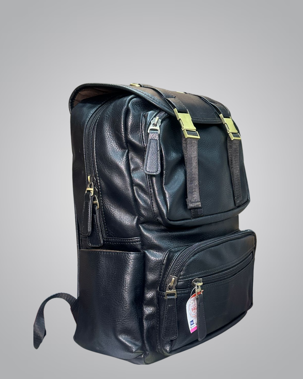 Valentino Impex gold-buckle faux leather backpack

