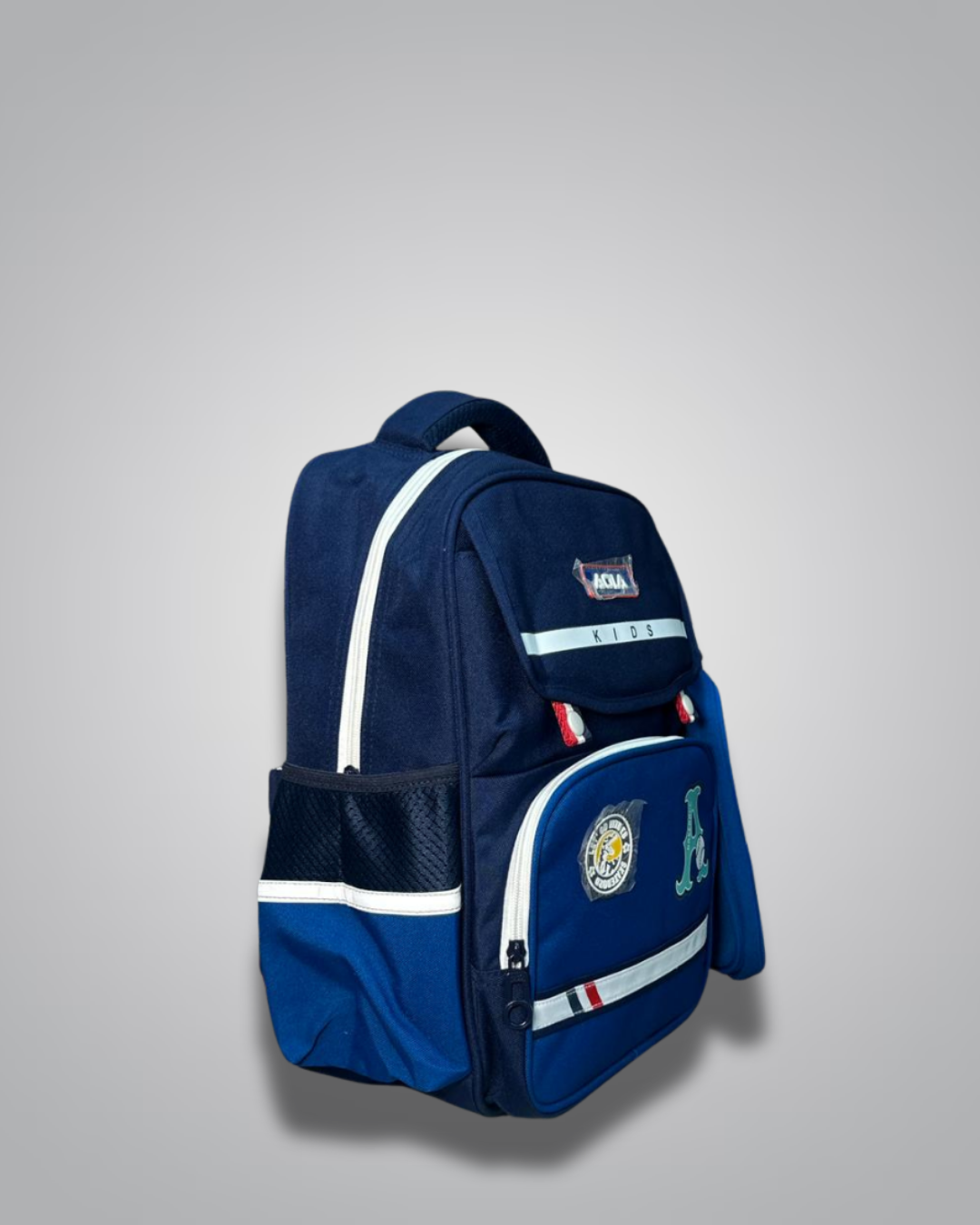 Blue backpack with white accents on a gray background- Valentino Impex