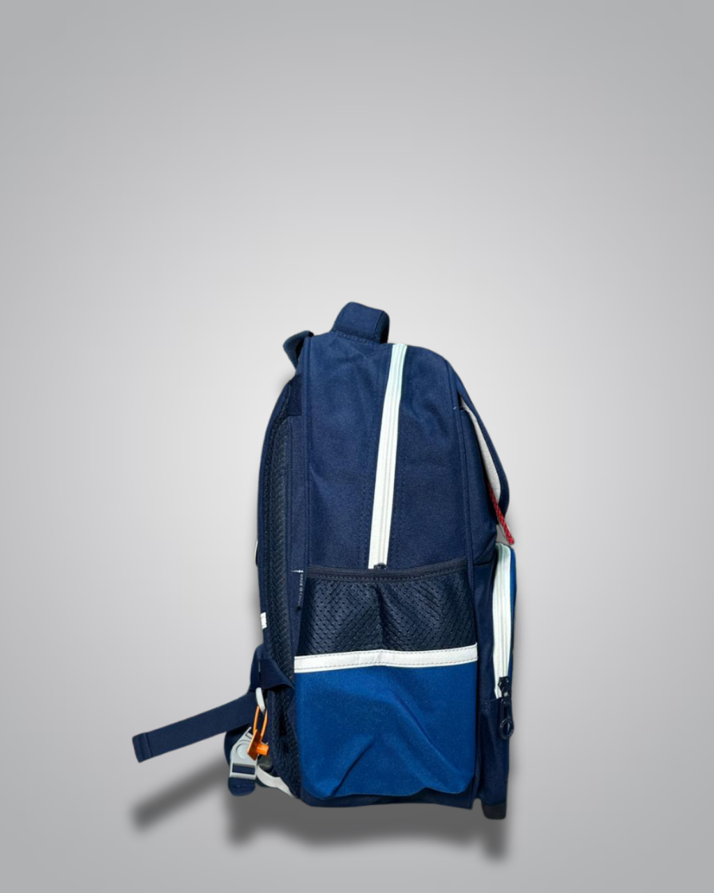 Blue backpack with white accents on a gray background- Valentino Impex