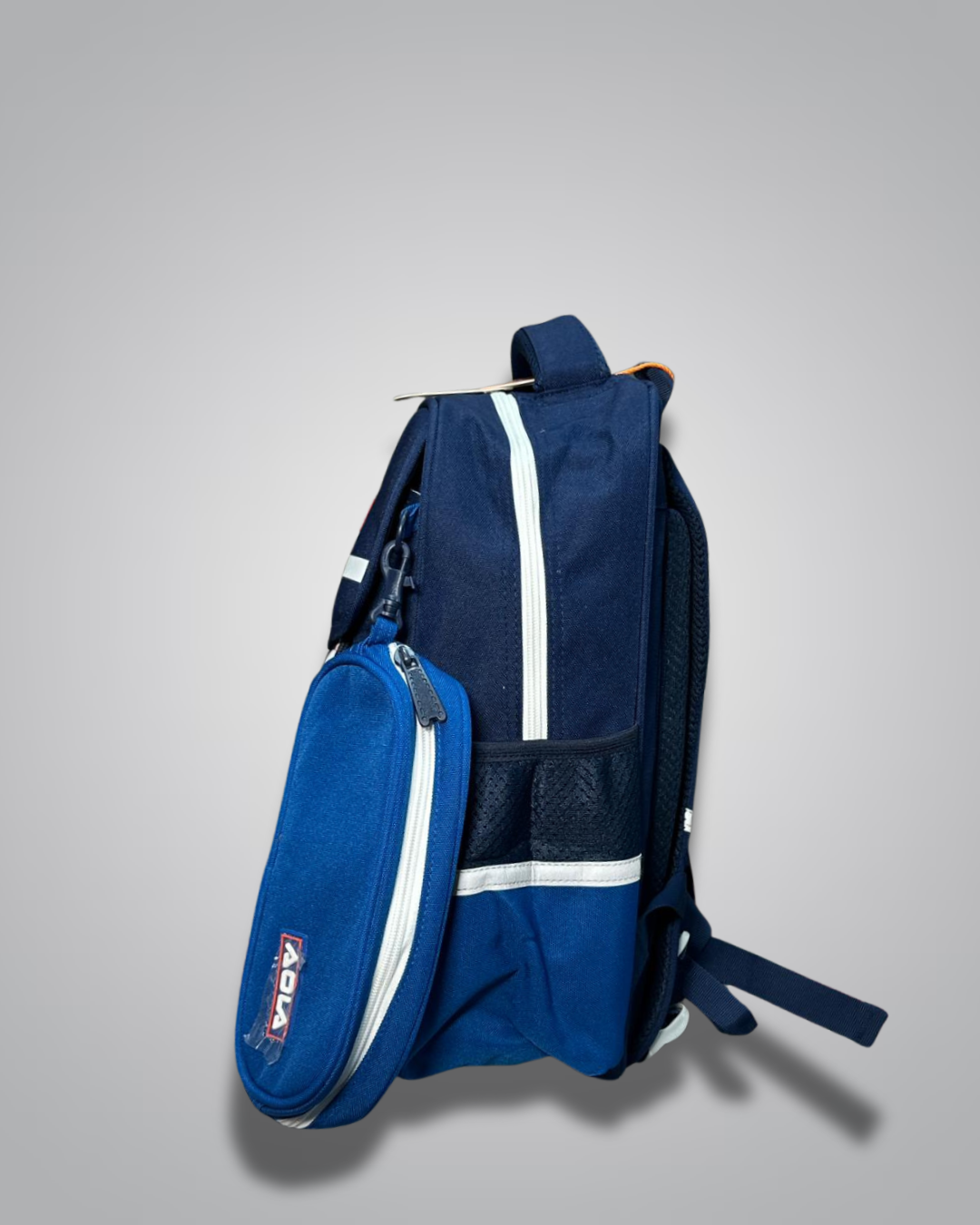 Blue backpack with a smaller blue pouch on a gray background- Valentino Impex
