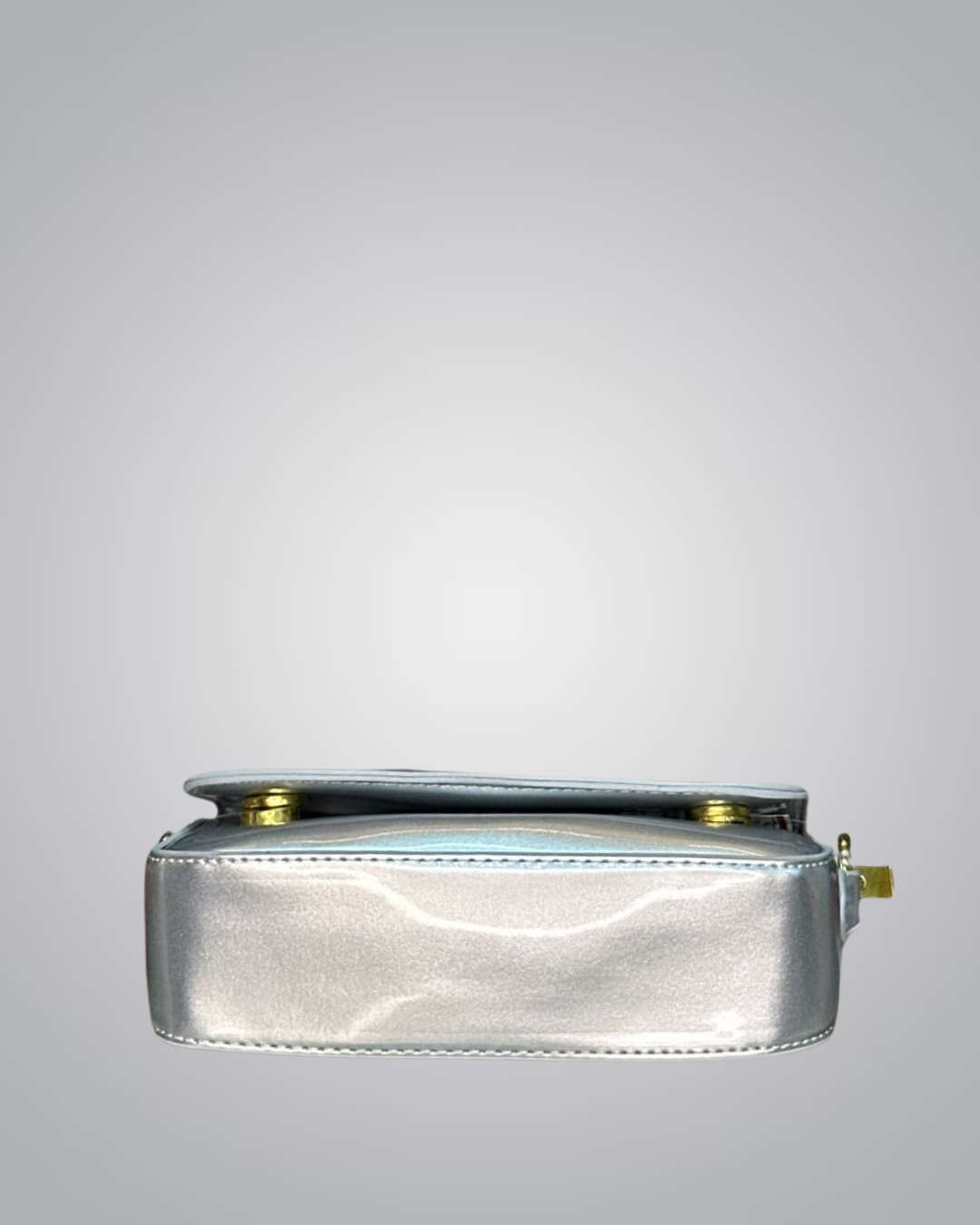 YSL Elegant Silver Patent Leather Mini Shoulder Bag with Gold Chain