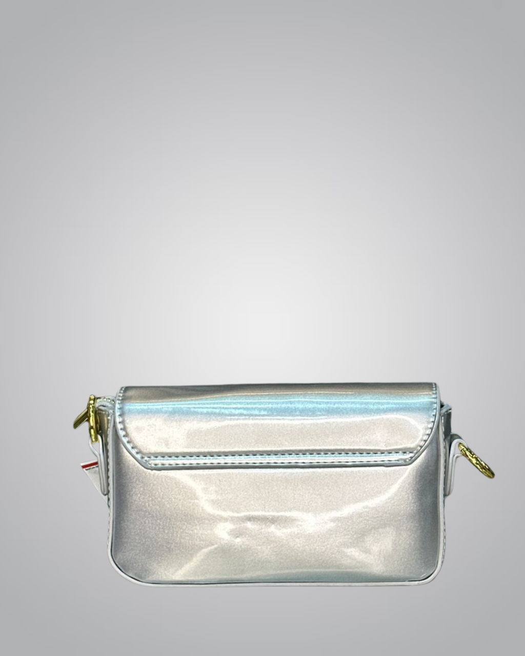YSL Elegant Silver Patent Leather Mini Shoulder Bag with Gold Chain