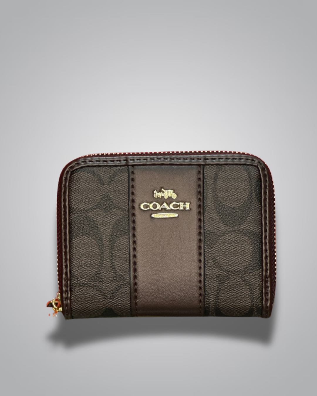 Coach wallet with logo on a gray background