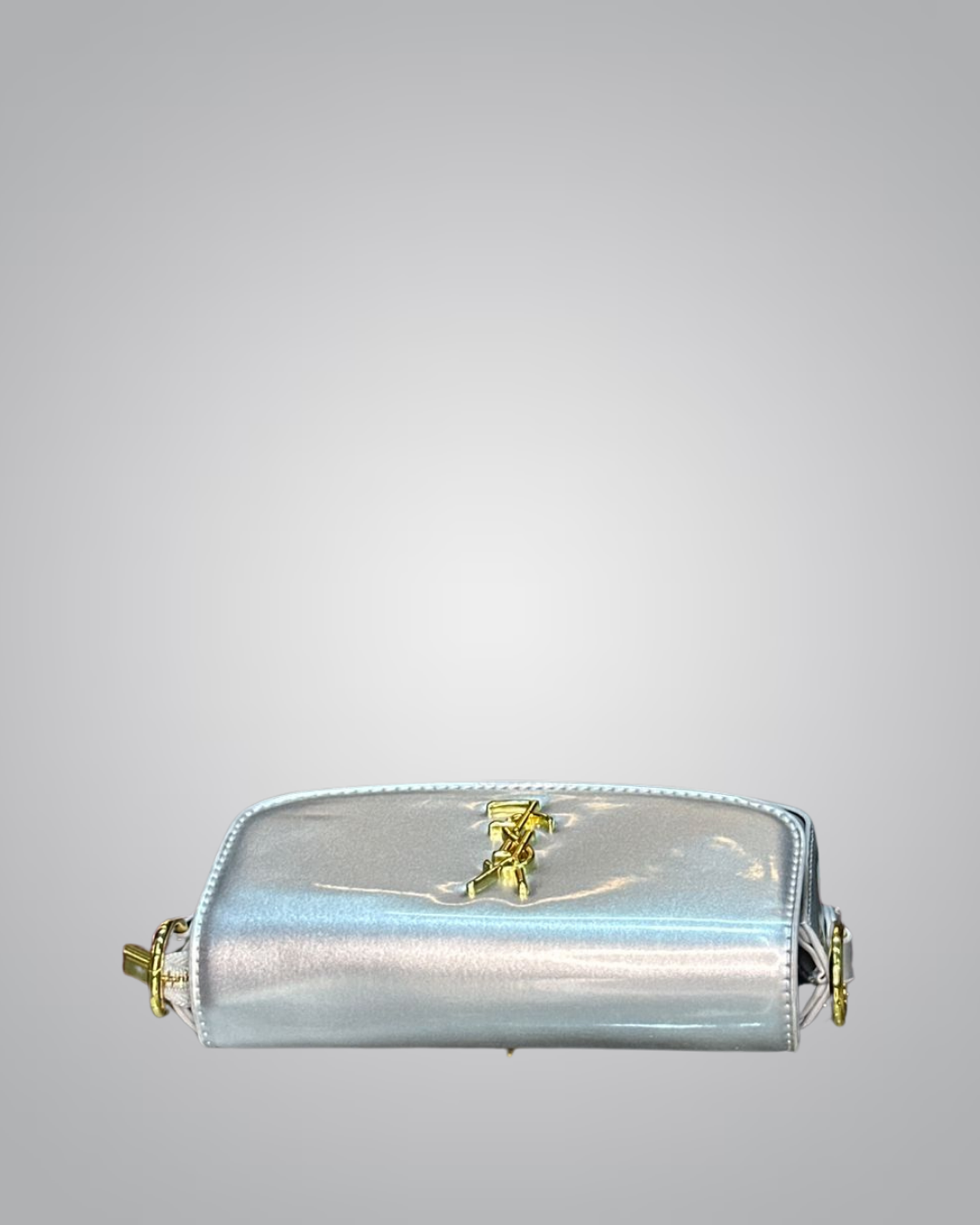 YSL Elegant Silver Patent Leather Mini Shoulder Bag with Gold Chain