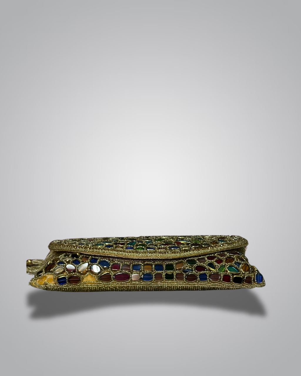 Elegant Beaded Party Bag with Multicolor Stones and Pearl Embellishments