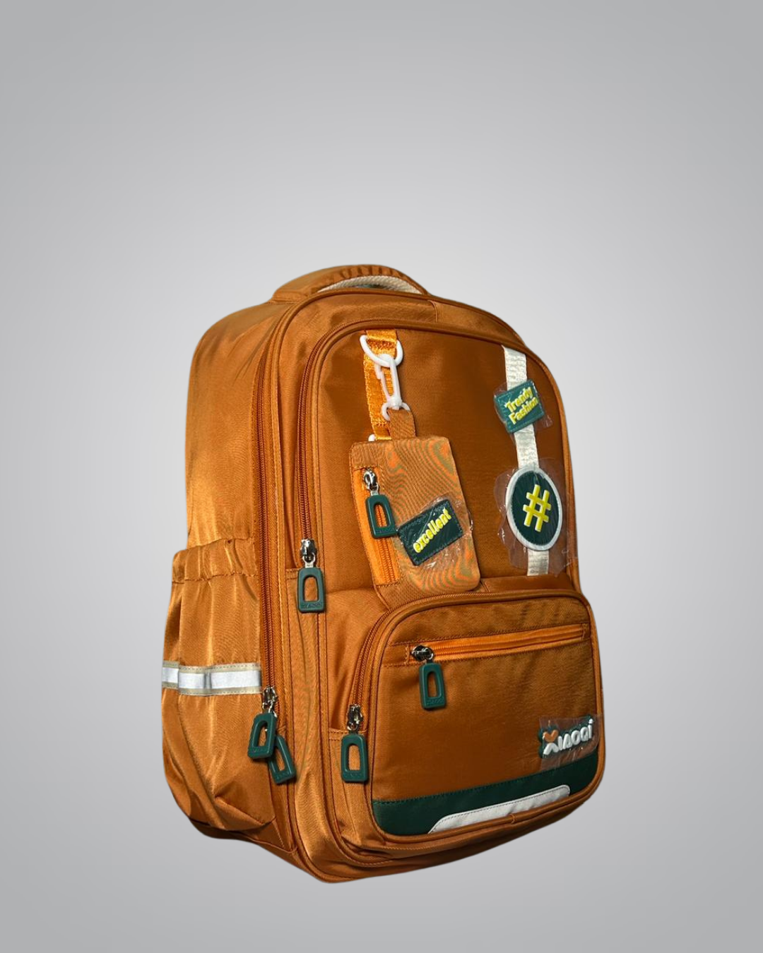 XIAOQI Trendy School Backpack – Hashtag Patch Edition with Side Pouch (4 Colors)
