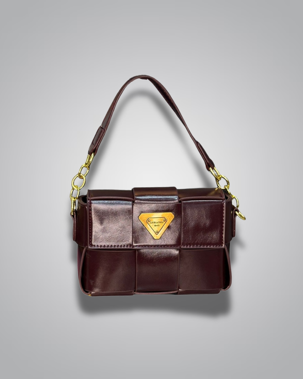 Brown handbag with gold accents on a gray background- Valentino Impex