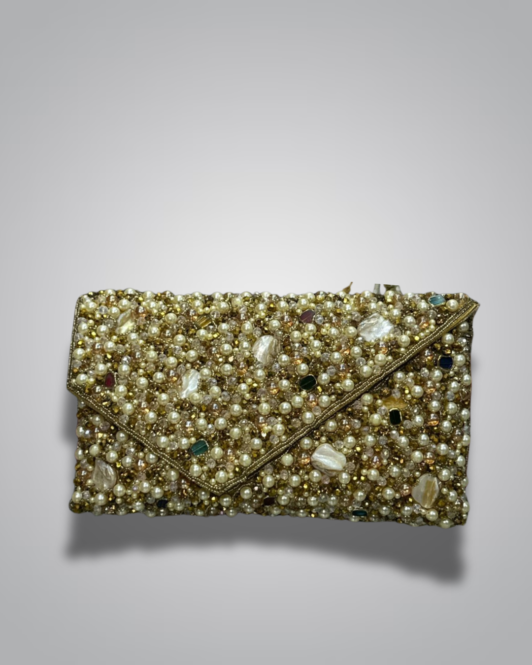 Elegant Pearl & Crystal Beaded Party Clutch Bag